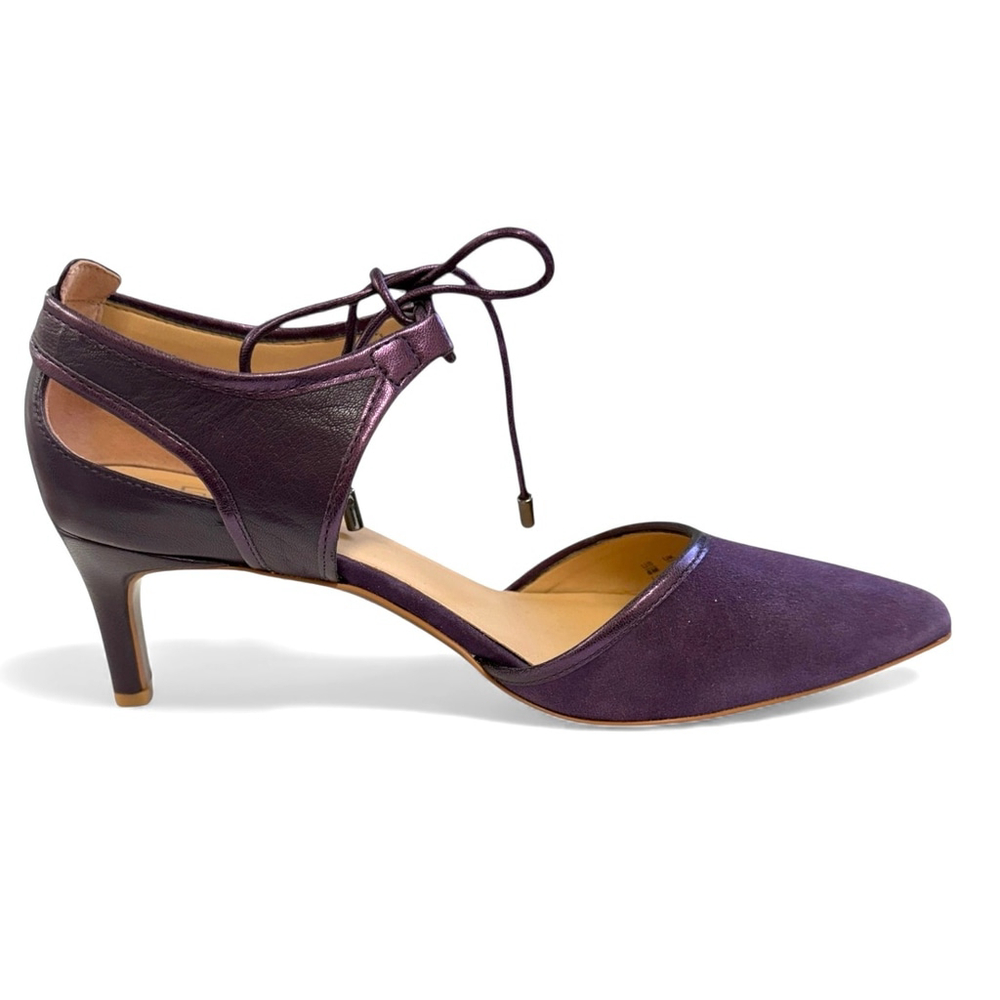 Franco Sarto Plum Leather Suede Lace-Up Kitten Heel Pumps Women’s Size 6 - Picture 3 of 10